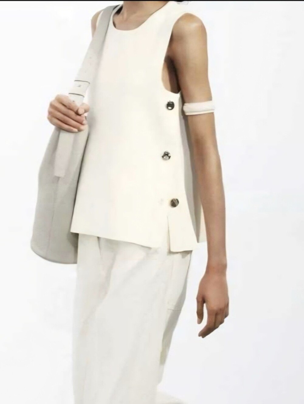 Zara NWT New Zara Ivory Knit Sleeveless Side Gold Buttons Tank Vest S